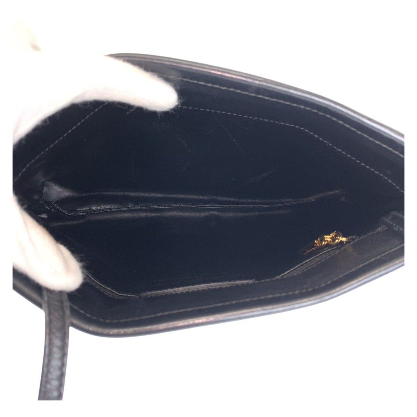 Salvatore Ferragamo Black Gold Hardware Leather Shoulder Bag Pochette