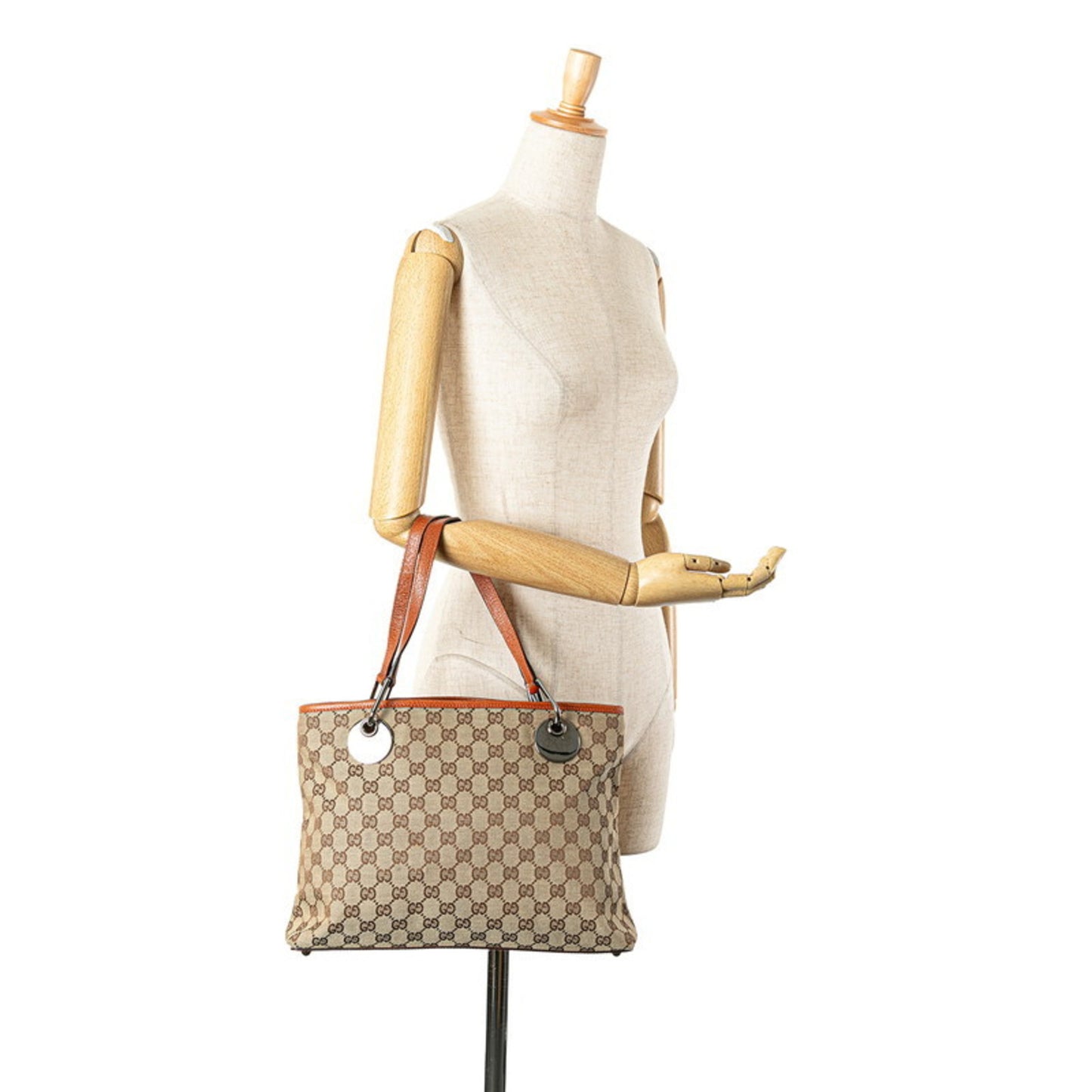 Gucci Gg Canvas Shoulder Bag Tote 120837 Beige Brown Leather