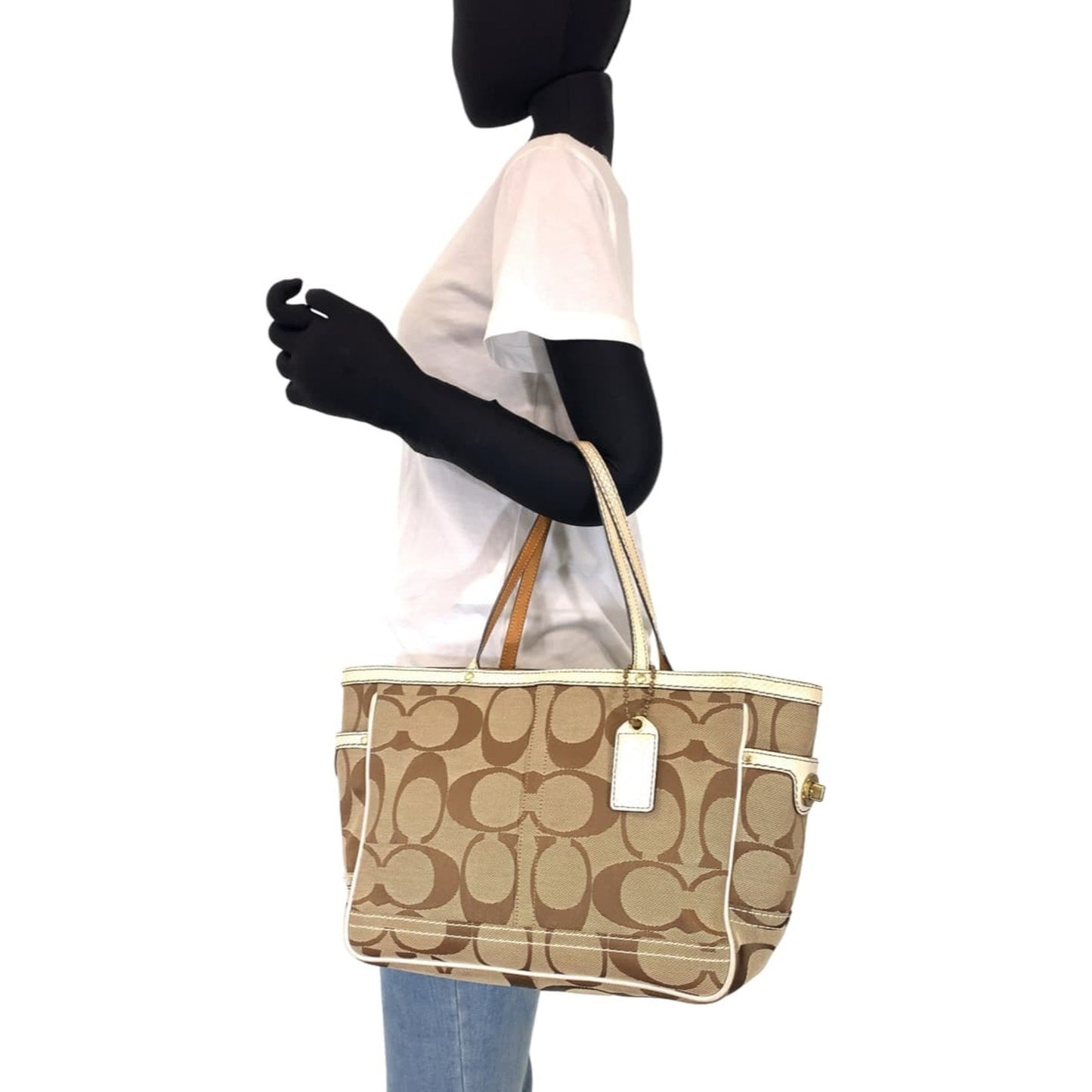 Coach Signature Embossed Beige Canvas 7874 Tote Bag Handbag