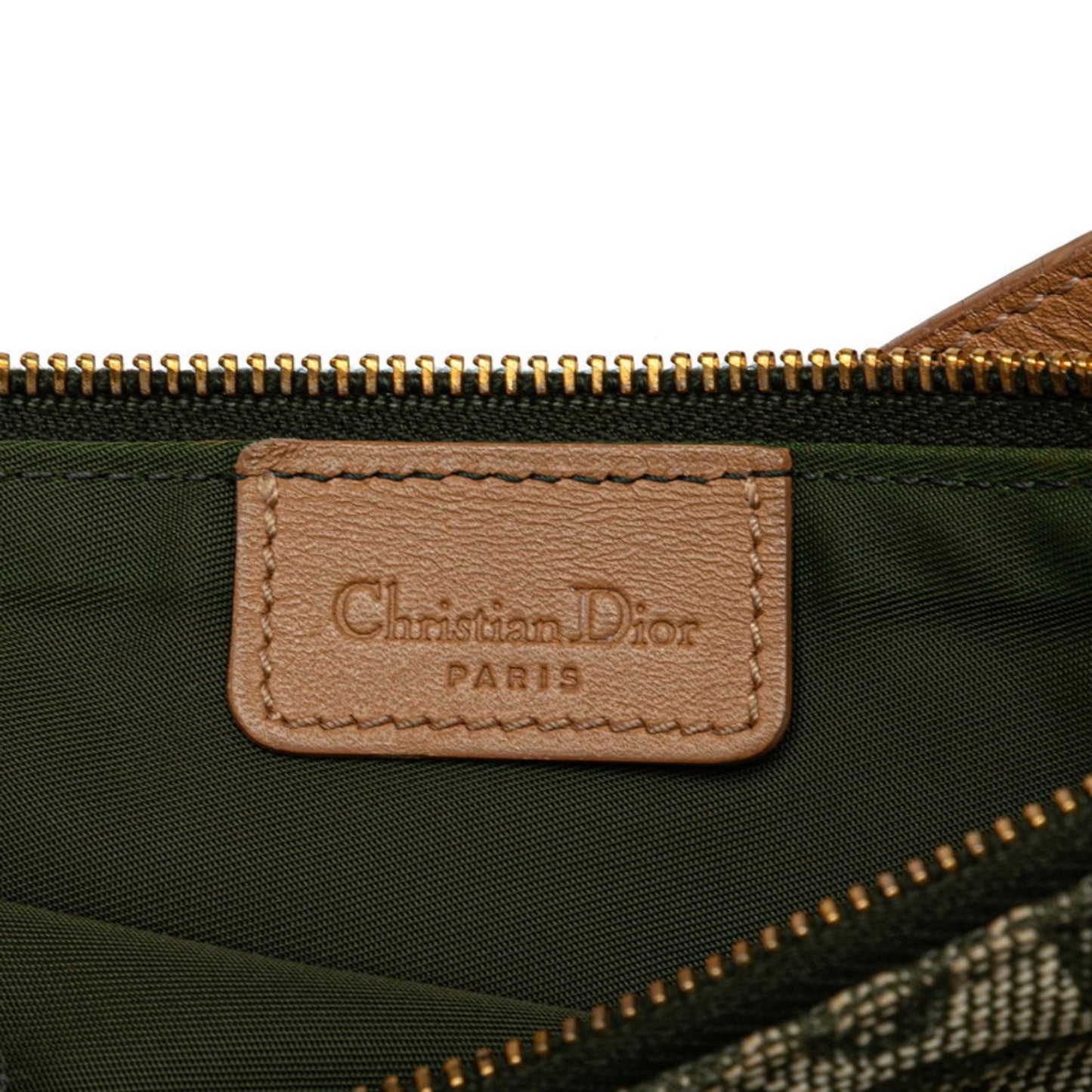 Christian Dior Dior Trotter Saddle Handbag Bag Mc0071 Khaki Green Canvas Leather