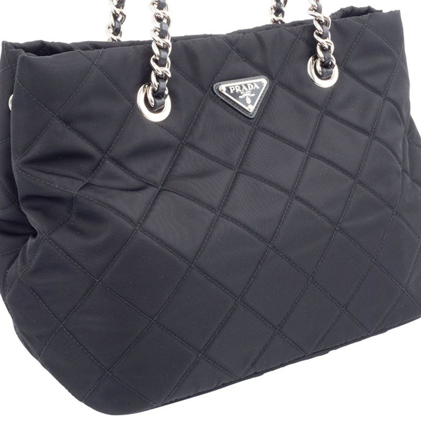 Prada Quilted Chain Tote Bag 1Bg740 Nylon | Leather Black