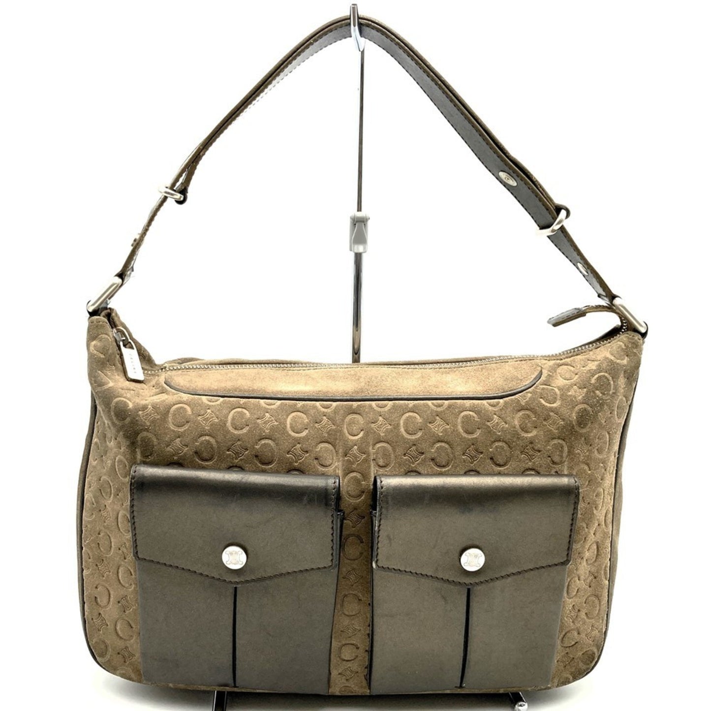 Celine Ce00 22 Handbag Shoulder Bag C Macadam Suede Leather Brown