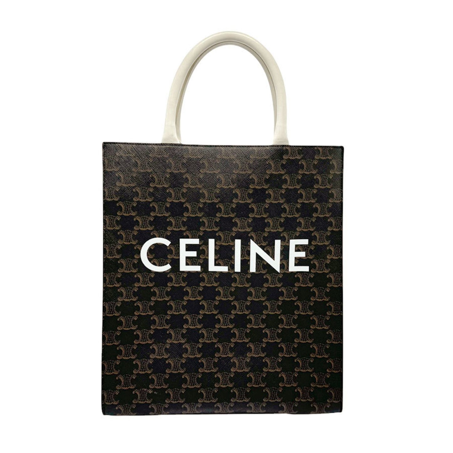 Celine Handbag Shoulder Bag Small Vertical Cabas Coated Canvas White X Brown