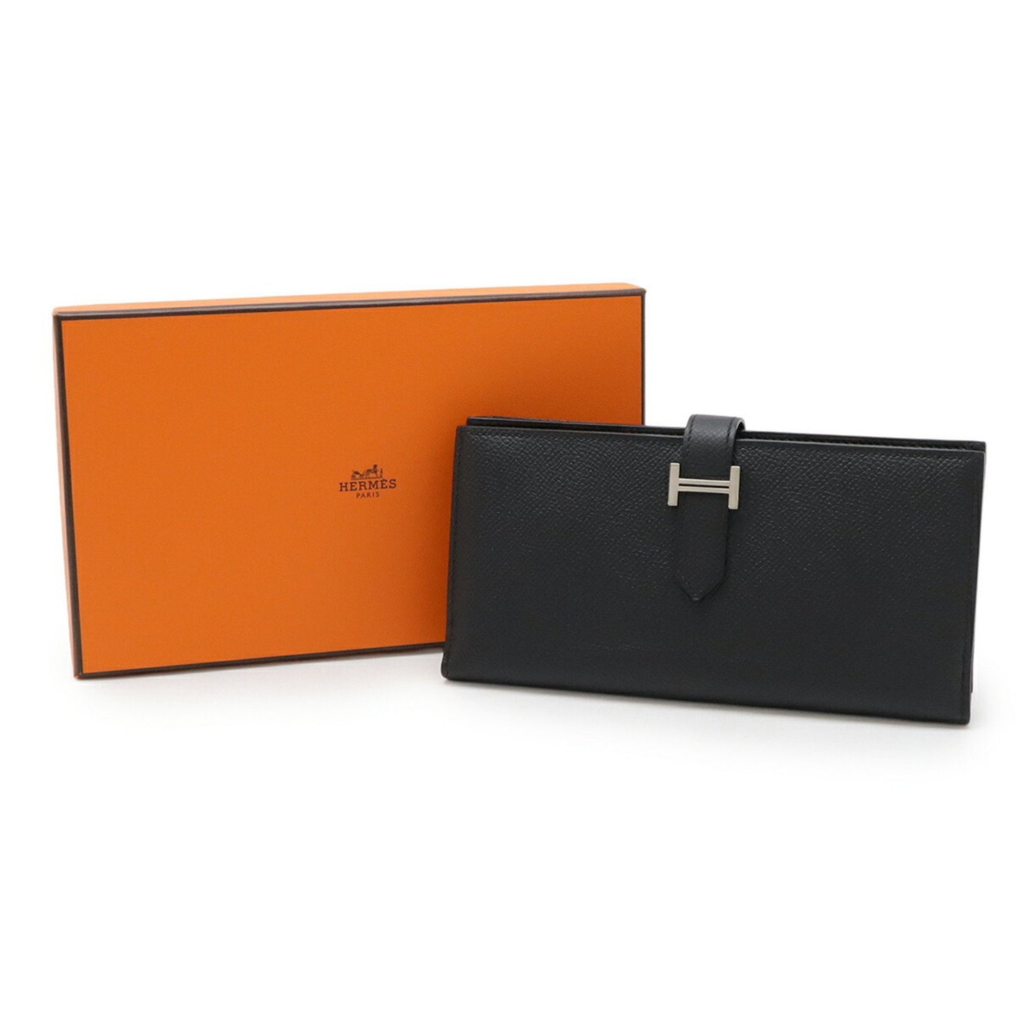 Hermes Bearn Soufflet Bi-Fold Long Wallet Veau Epsom Leather Black T Stamp