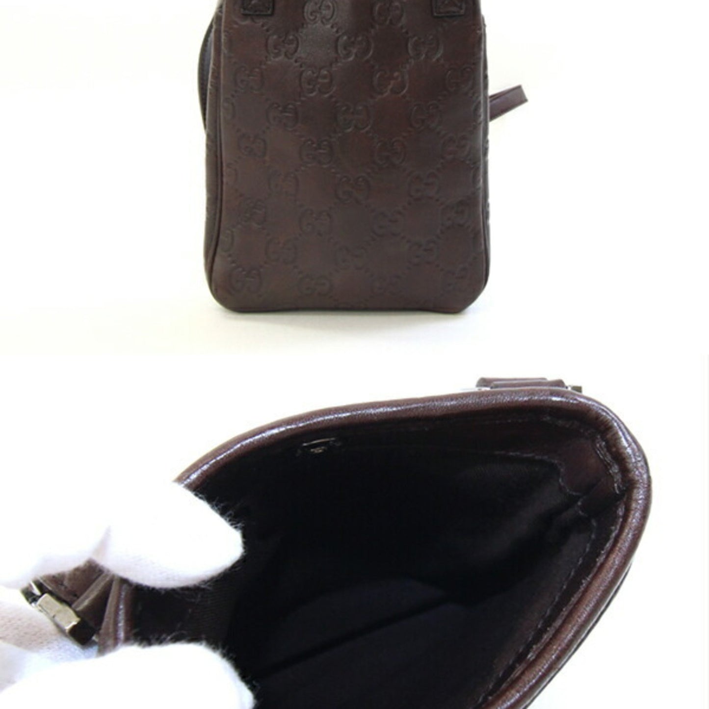 Gucci Shoulder Bag Guccissima 141863 Dark Brown Leather Pochette Crossbody Gg