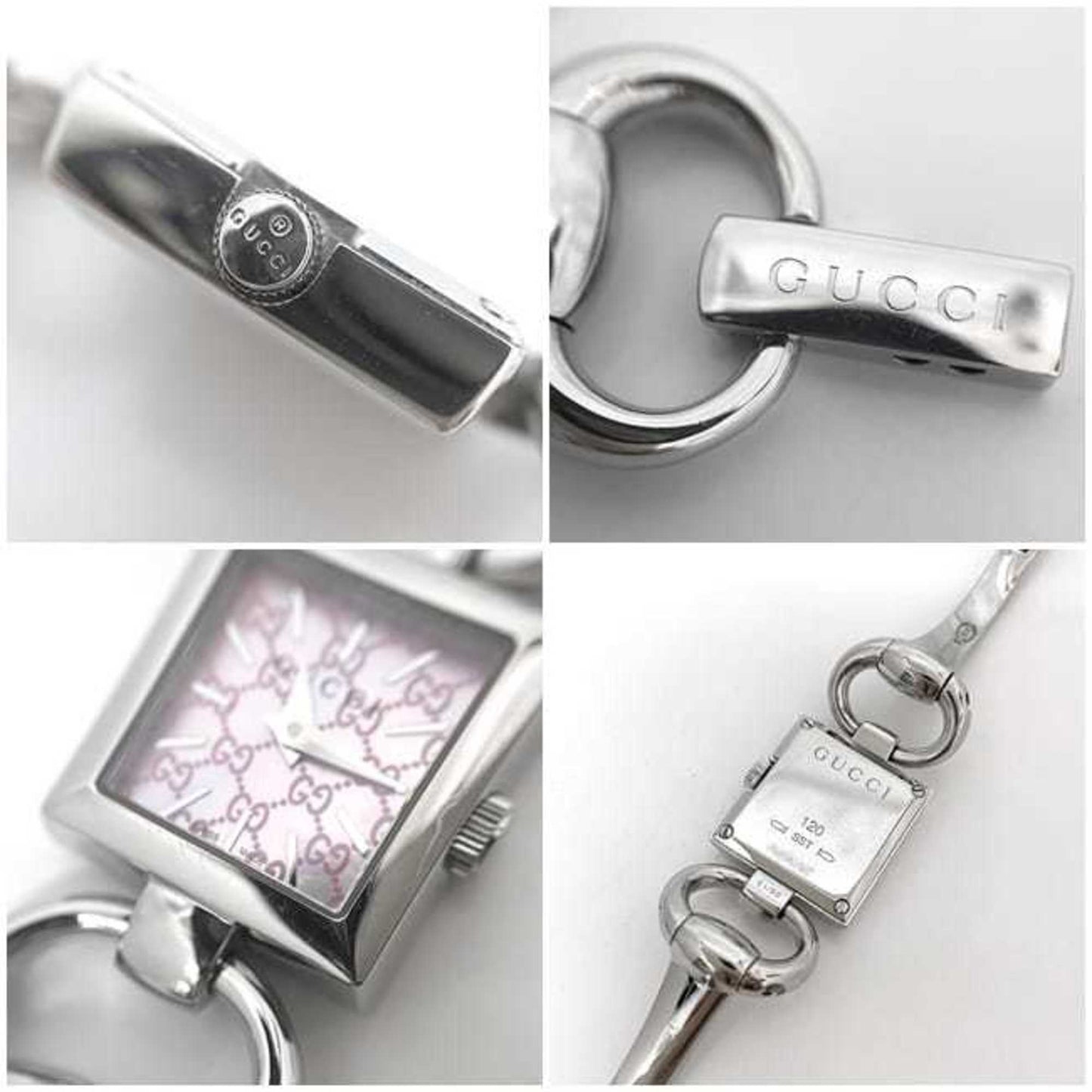 Gucci Watch Tornavani Pink Shell Silver Ya120515 F-20453 Square Ss Quartz Gucci Dial Gg Micro