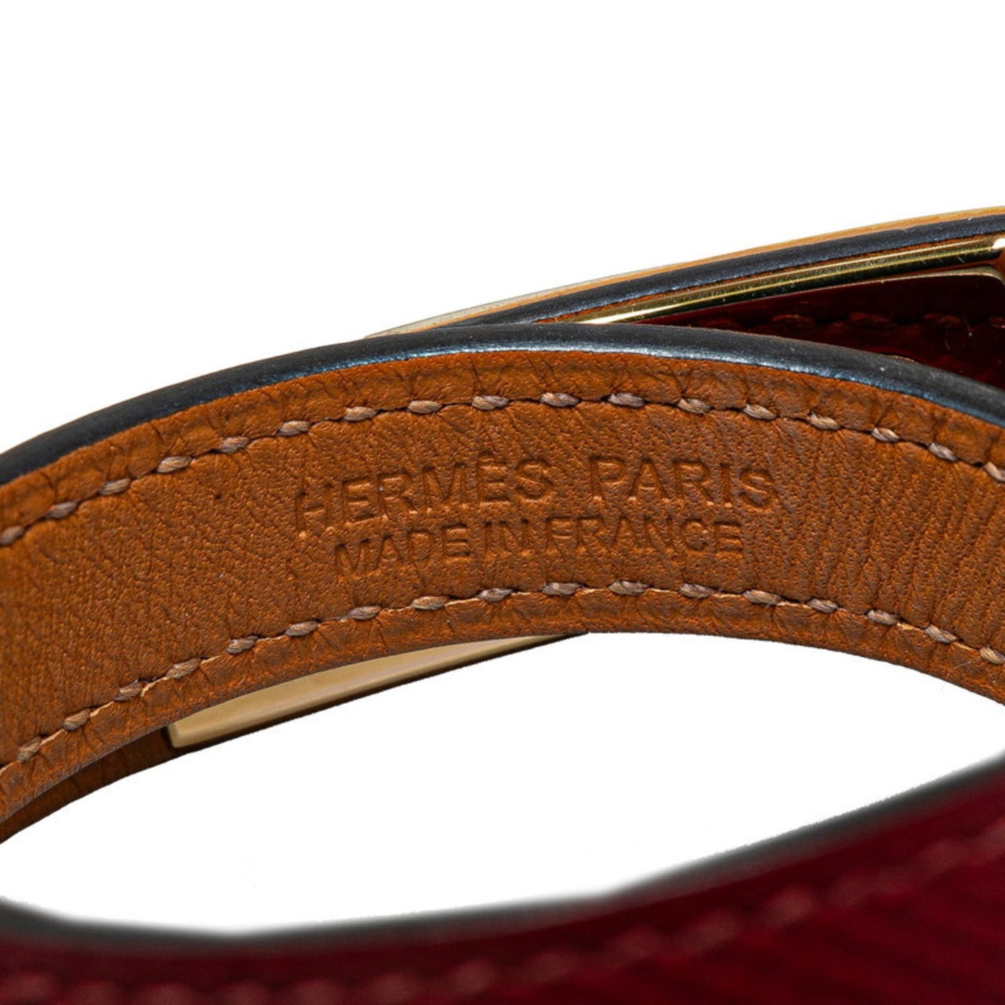 Hermes Rival Collier De Chien Double Tour 2-Row Bracelet Wine Red Gold Epsom Leather