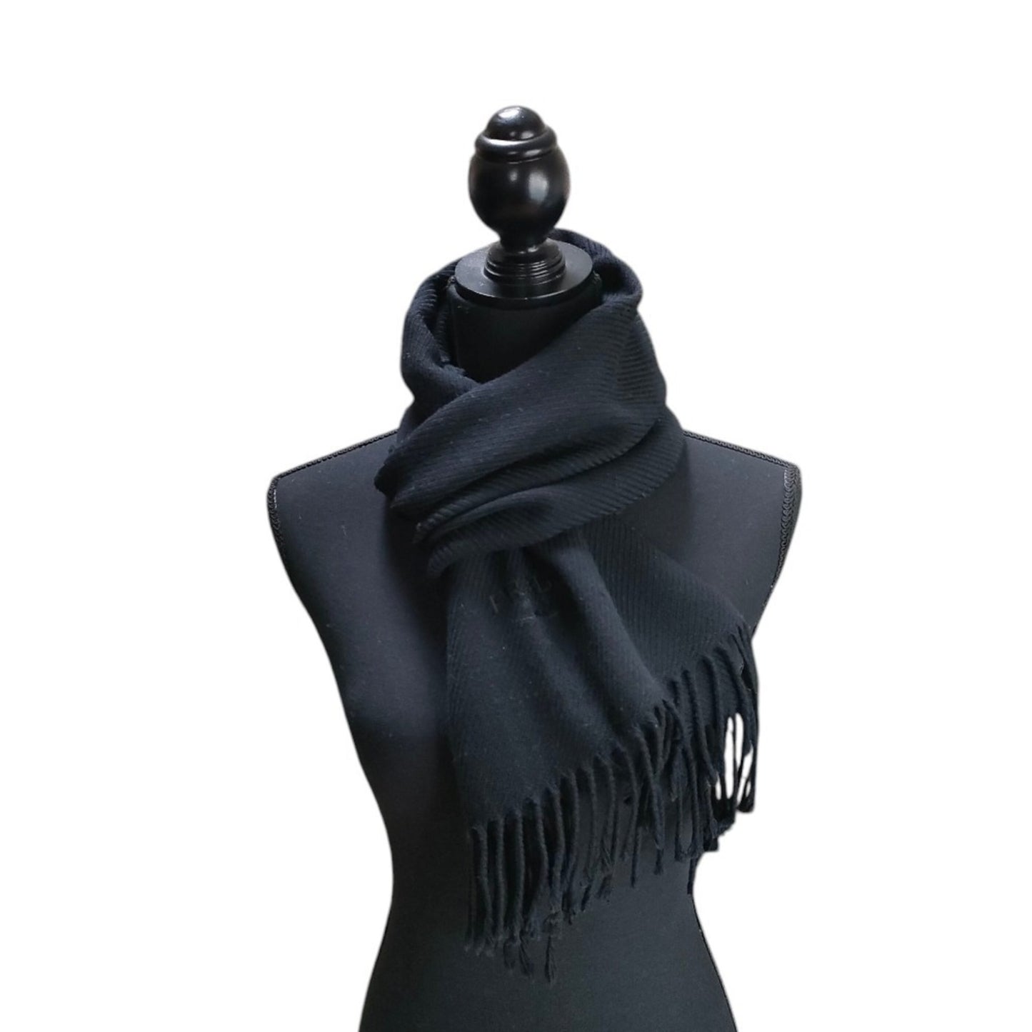 Prada Prada Wool Logo Embroidered Fringe Scarf/Stole In Black