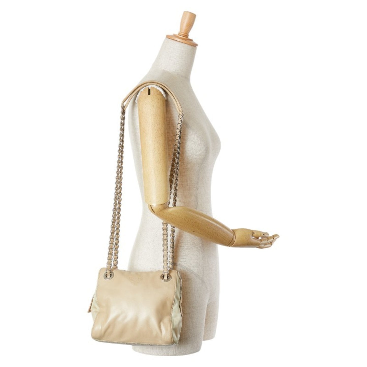 Prada Chain Shoulder Bag B4590 Beige Lino Leather Nylon