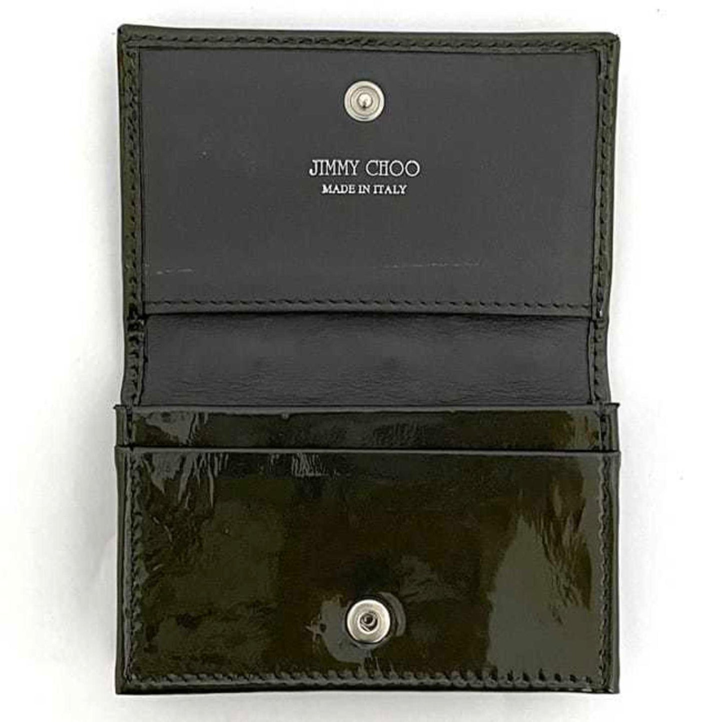 Jimmy Choo Business Card Case Ec-23889 Khaki Green Patent Leather Jimmy Choo Studded Star Design