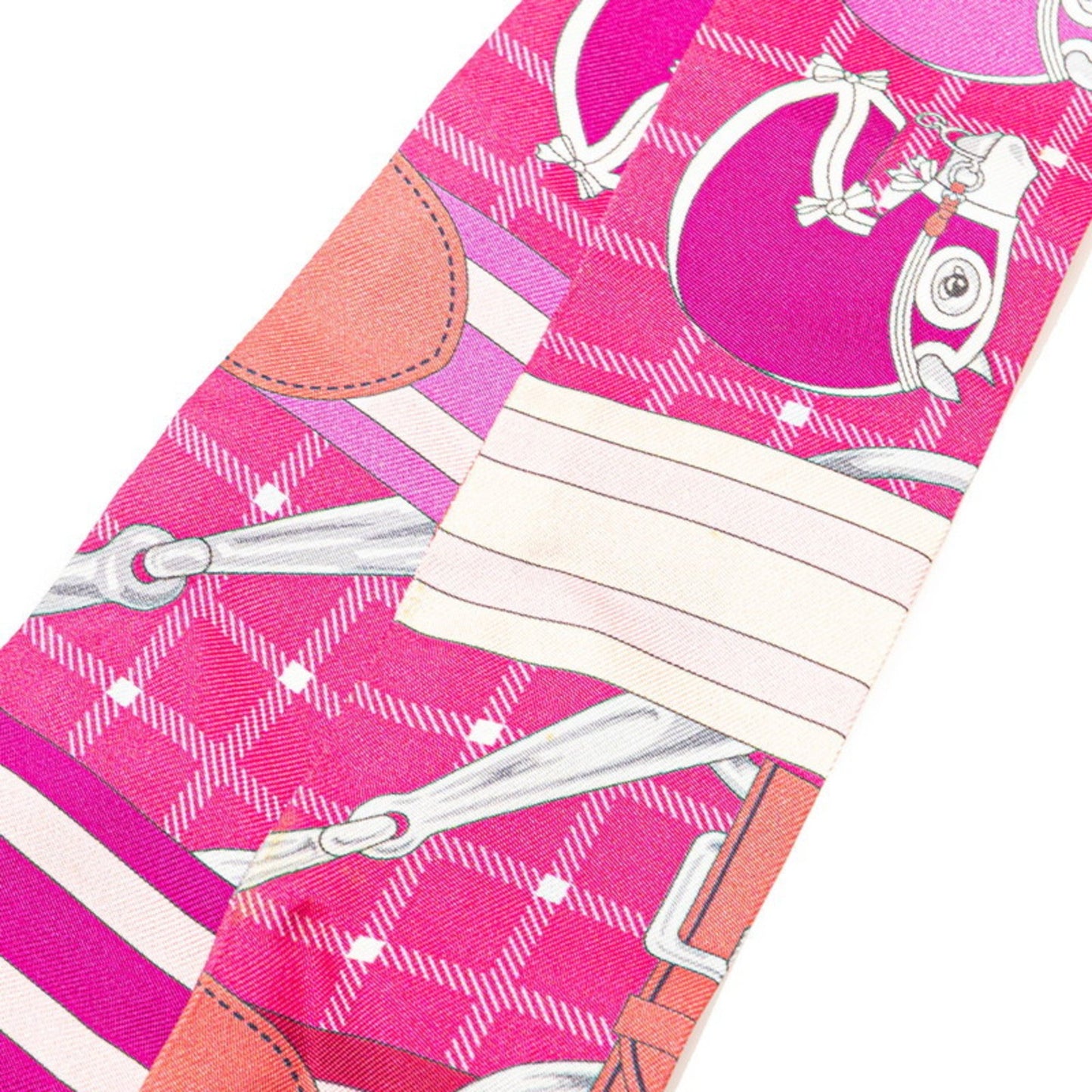 Hermes Herms Twilly Panoplie Equestre Equestrian Gear Scarf/Muffler In Pink Multicolored Silk