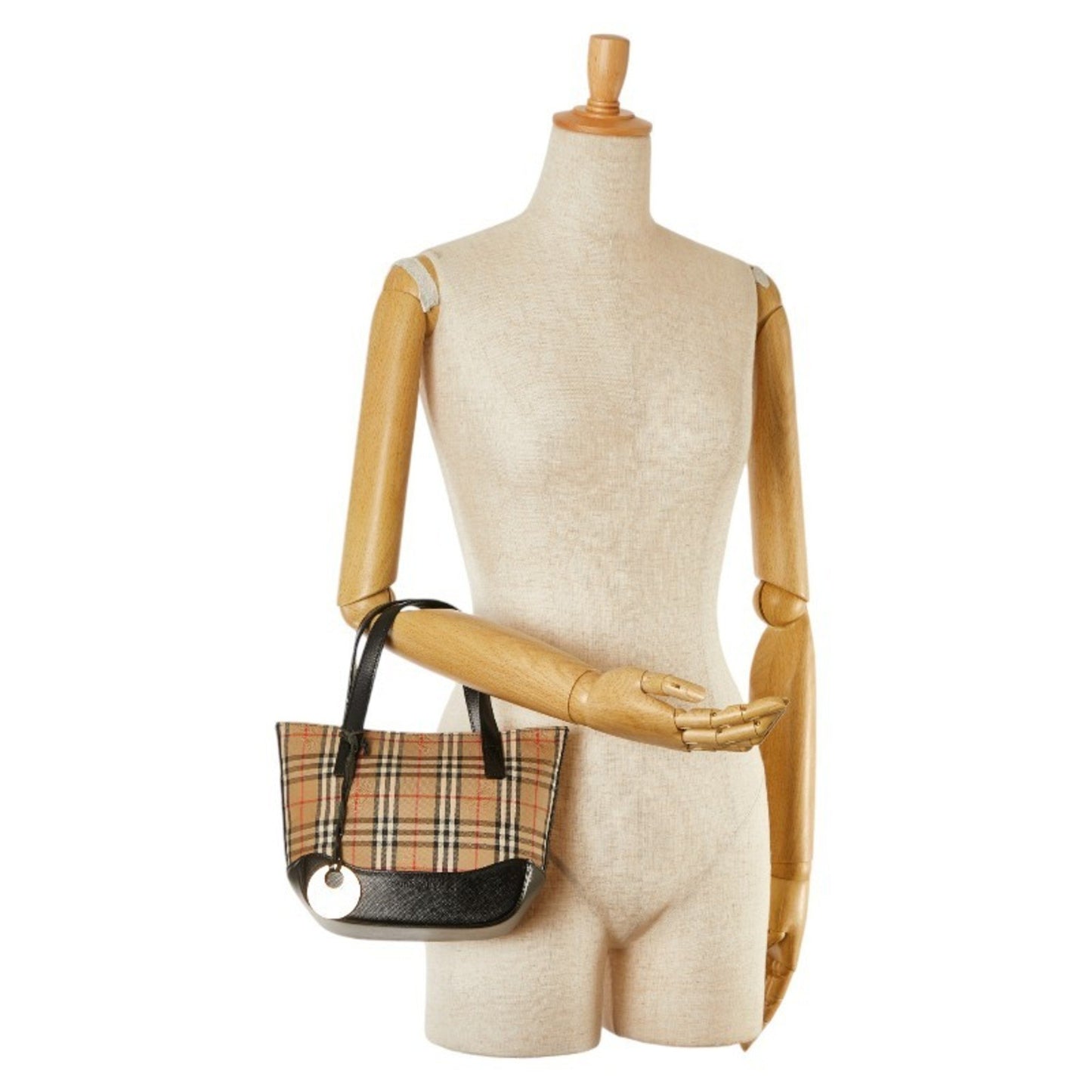 Burberry Nova Check Shadow Horse Handbag Beige Black Canvas Leather
