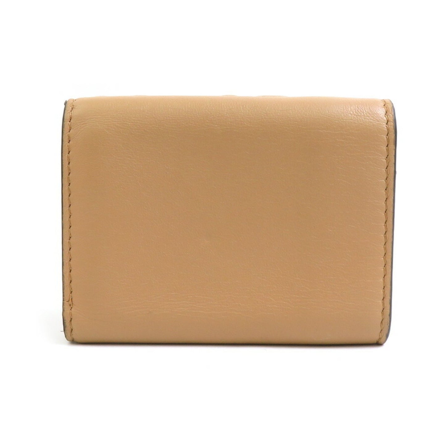 Fendi Tri-Fold Wallet Baguette Micro Leather Beige