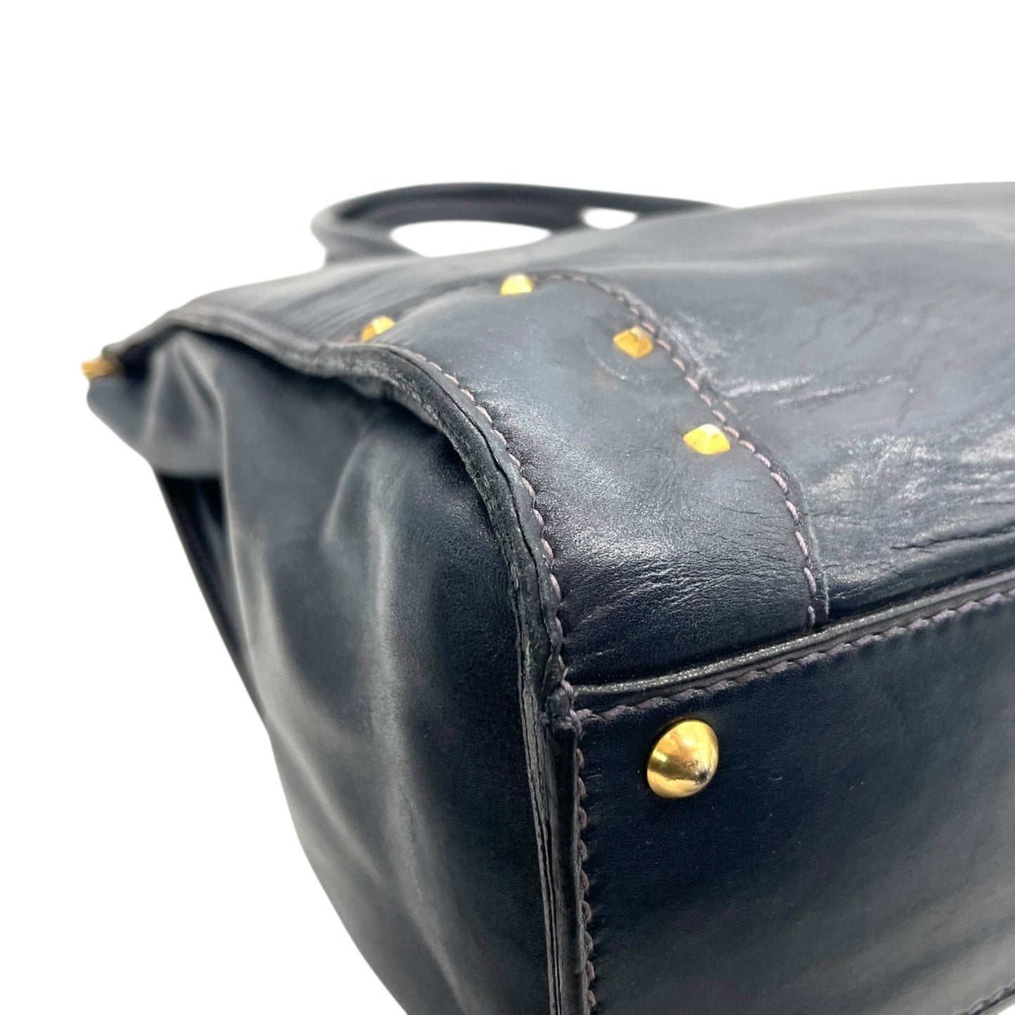 Gucci Handbag Tote Bag In Navy Blue Leather With Gold Hardware
