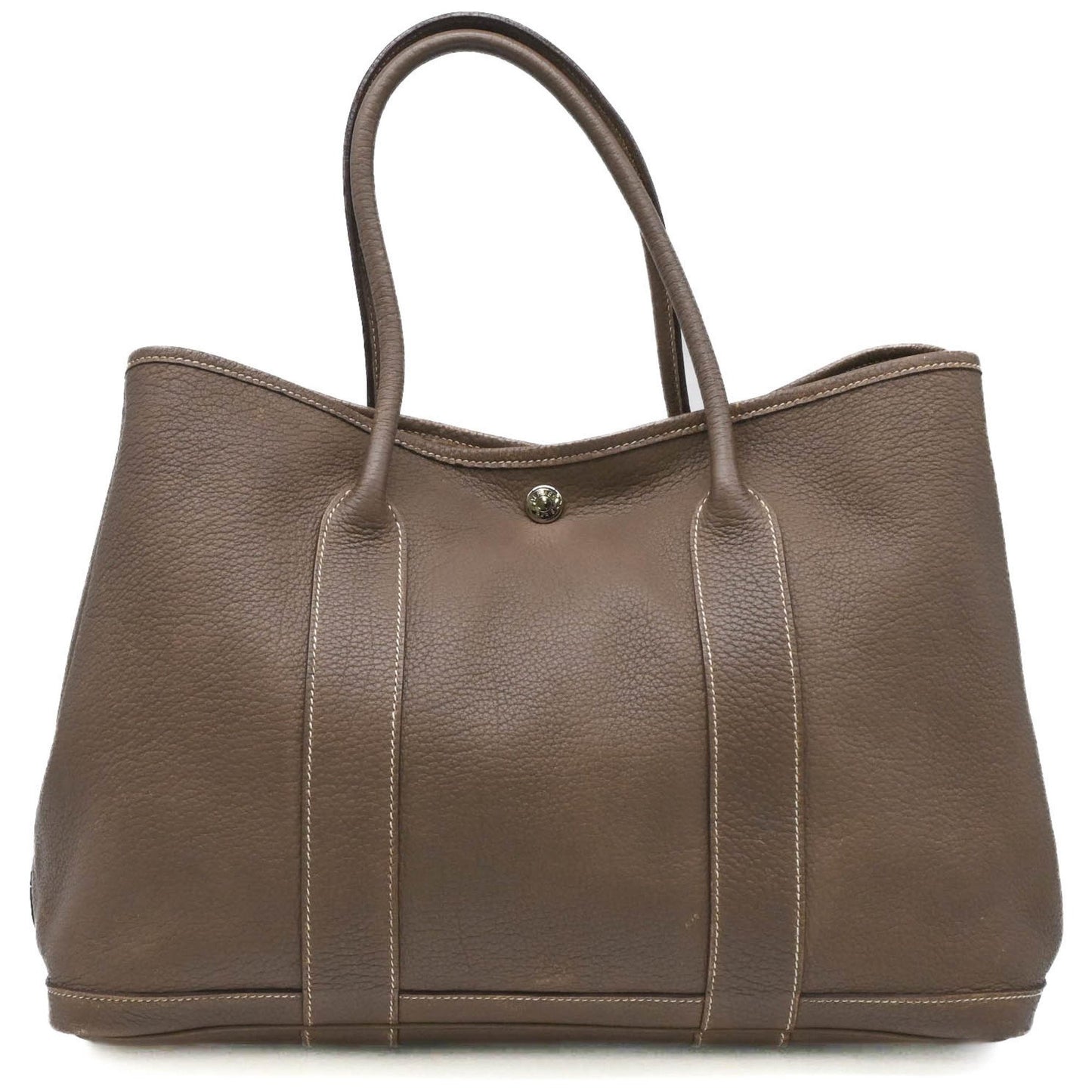 Hermes Garden Pm Handbag Tote Bag Leather Negonda Etoupe #?K