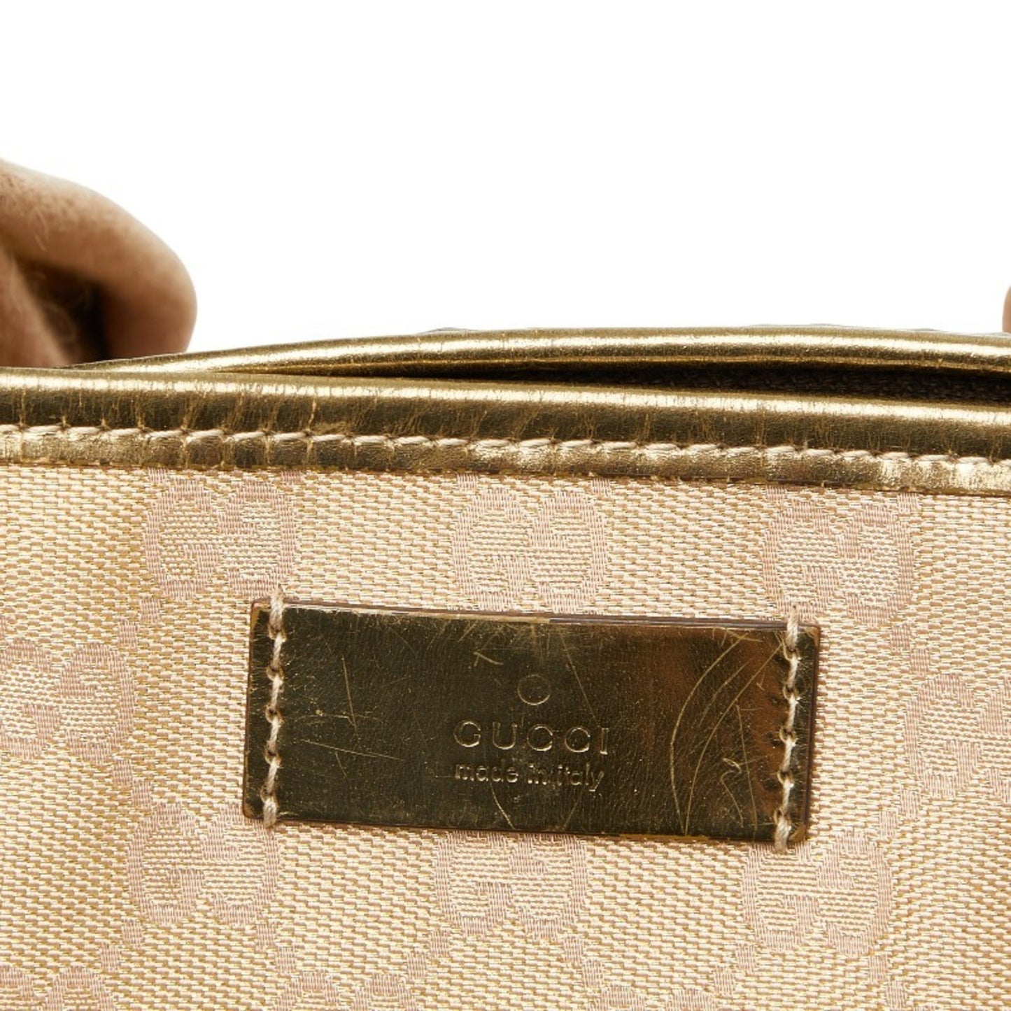 Gucci Gg Canvas Handbag Tote Bag 267474 Beige Gold Leather