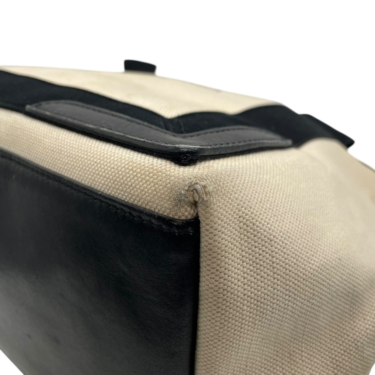 Balenciaga Cabas Handbag Tote Bag In White And Black Canvas With Leather Pouch