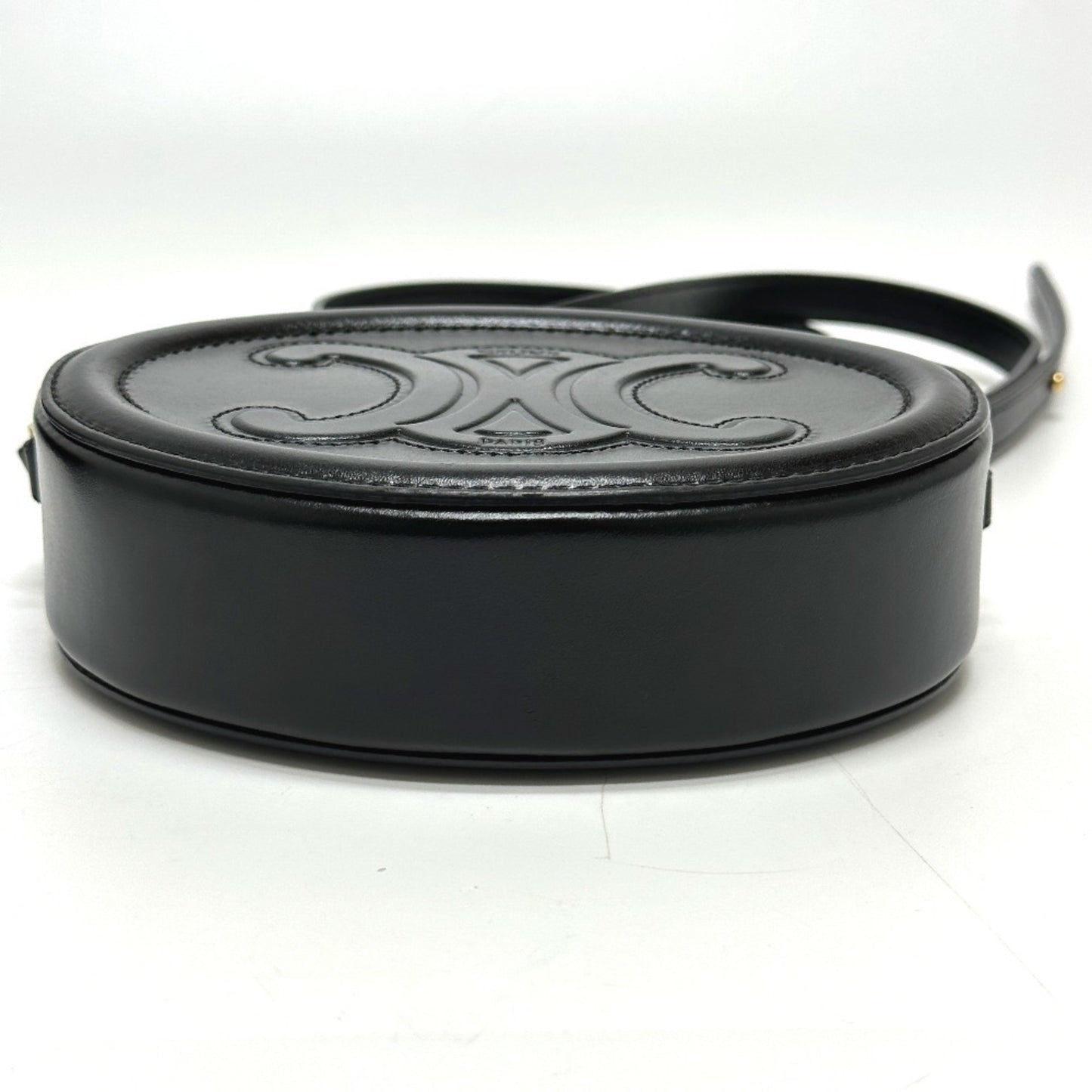 Celine Triomphe Oval Purse Cuir Crossbody Shoulder Bag In Black Leather