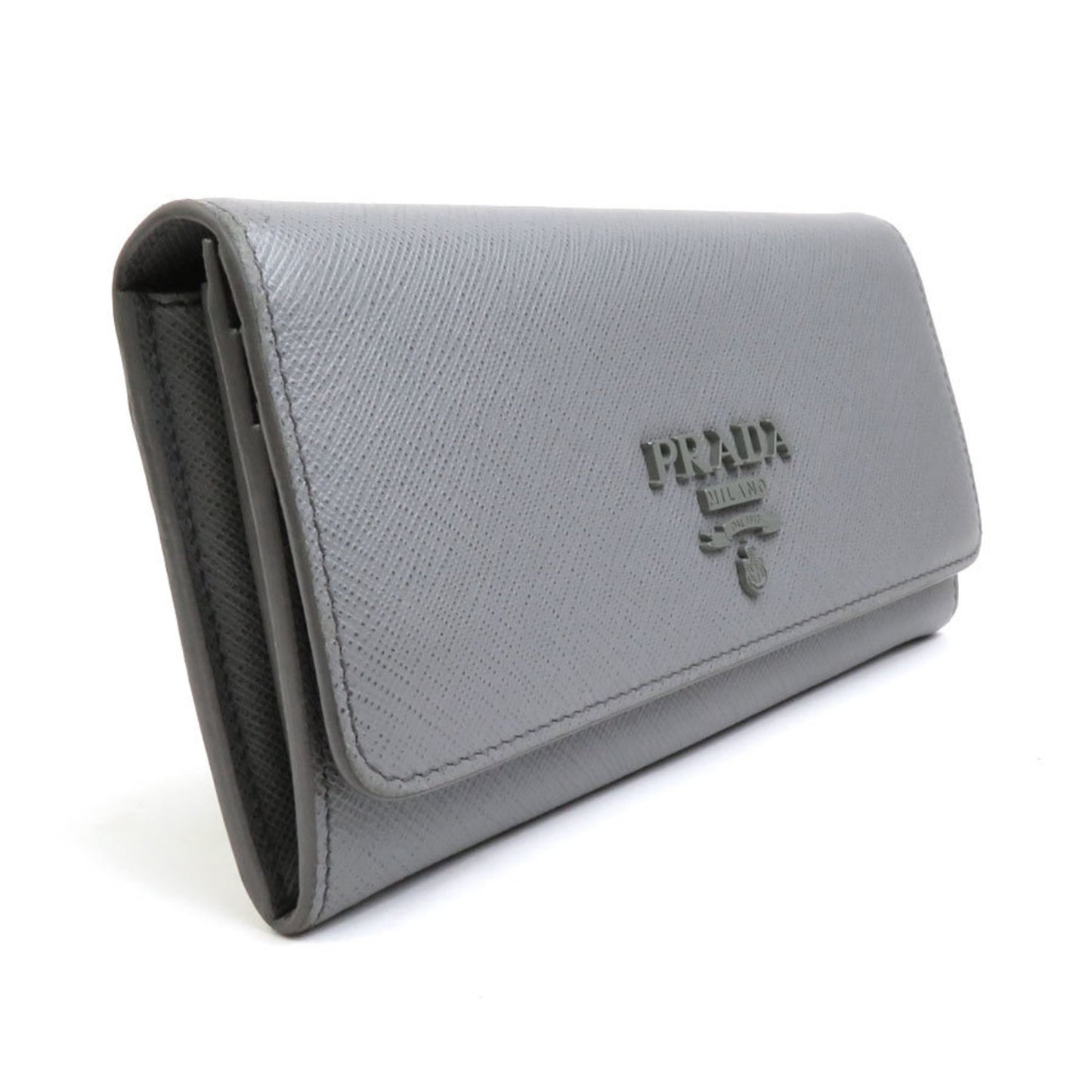 Prada Prada Bi-Fold Long Wallet Leather Gray