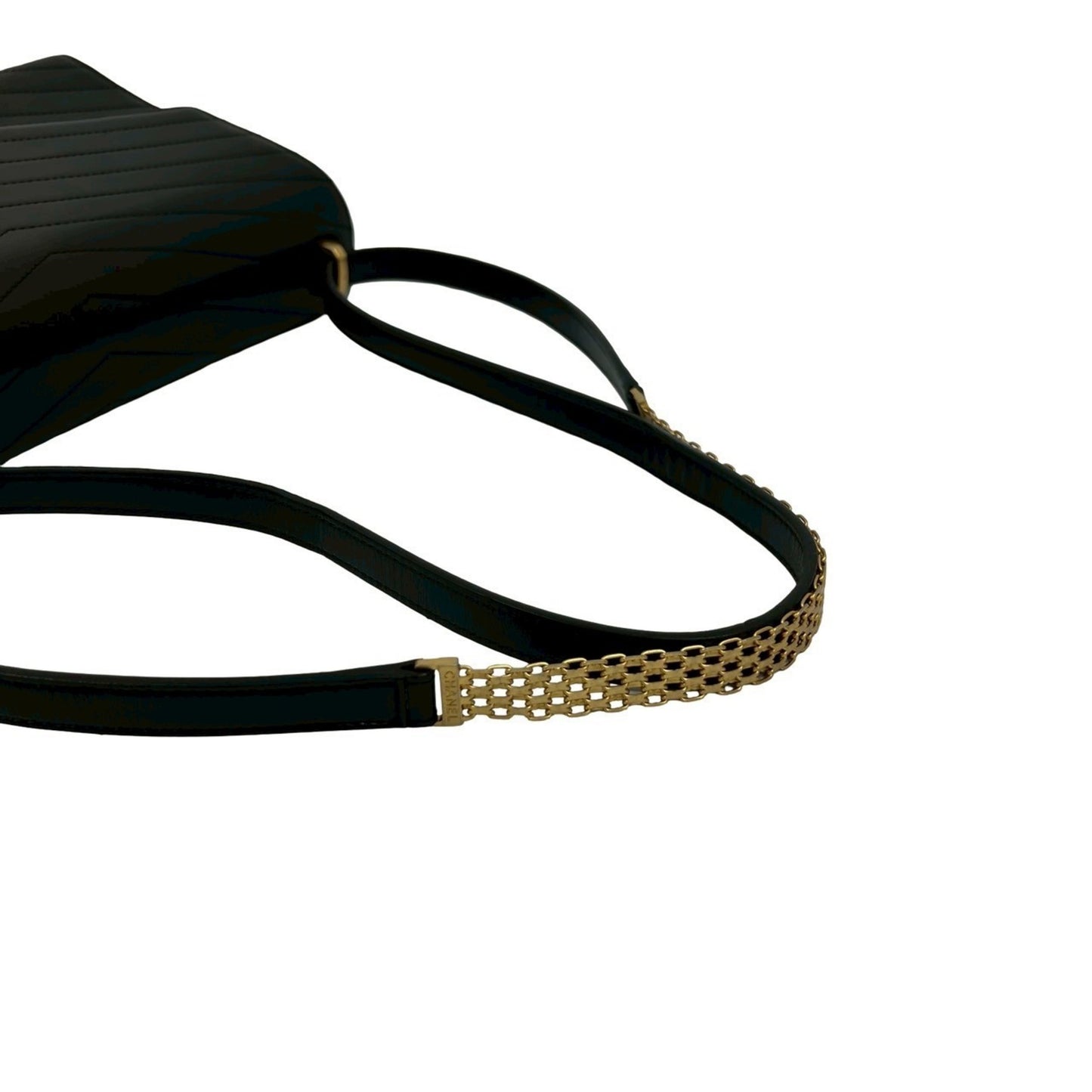 Chanel V-Stitched Coco Mark Logo Hardware Leather Shoulder Bag In Black