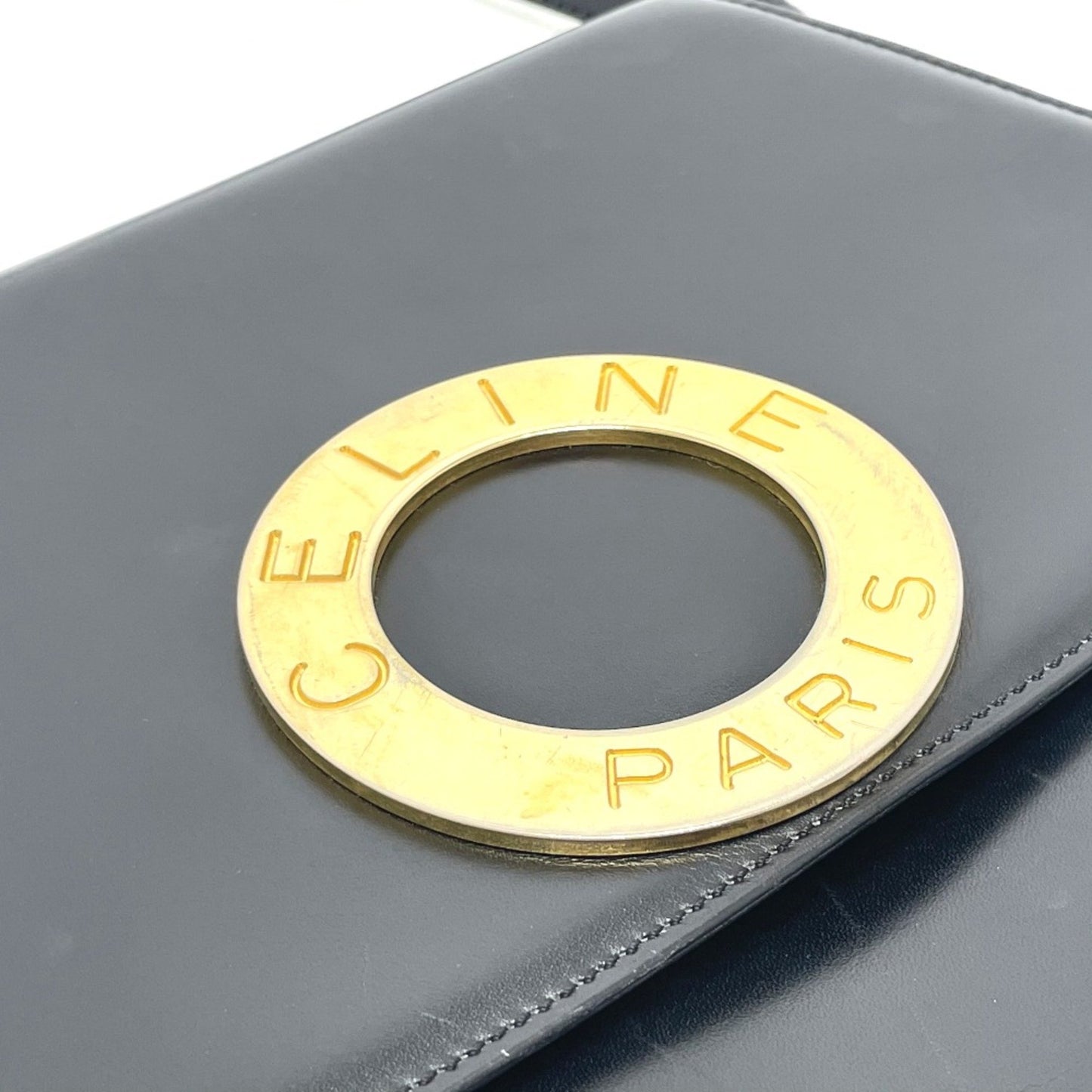Celine Logo Bag Crossbody Shoulder Bag Black Goldhardware