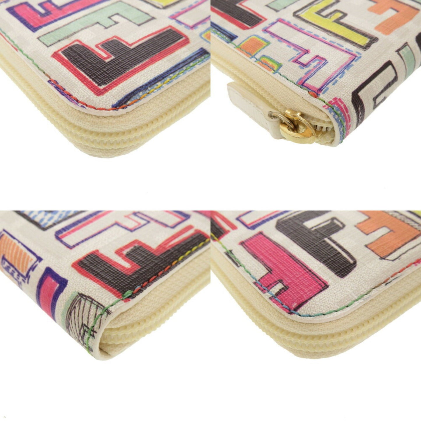 Unused Fendi Ff Zucca 8M0024 Leather White Multicolor Long Wallet 0290 Fendi