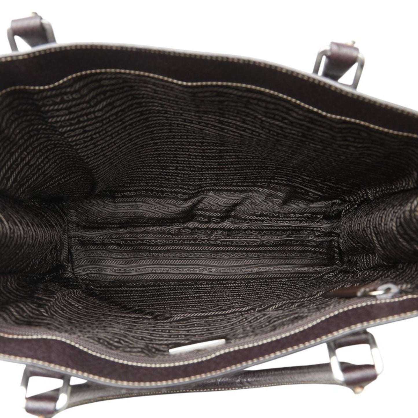 Prada Triangle Logo Plate Tote Bag Black Leather