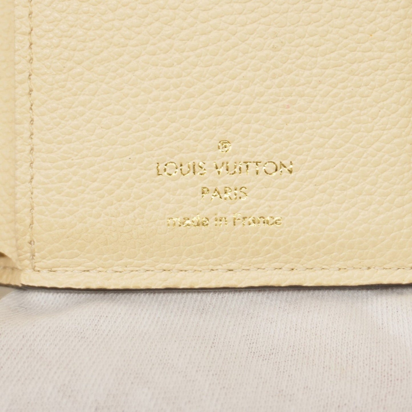 Louis Vuitton Monogram Empreinte Bicolor Tri-Fold Wallet Portefeuille Victorine M80086 Crme Bois De