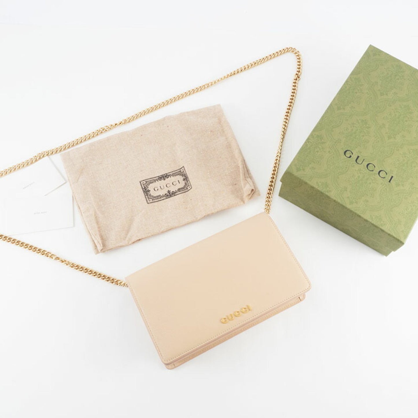 Gucci Chain Wallet Shoulder Bag 772643 Leather Pale Orange