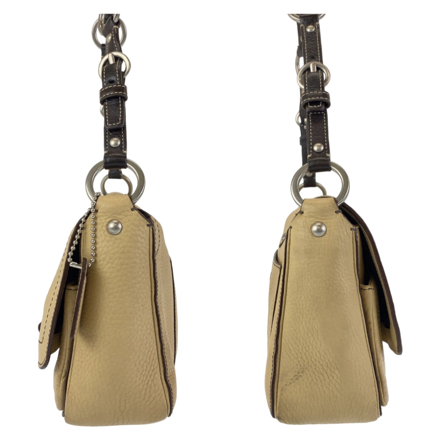 Coach Beige Brown Silver Hardware Leather Shoulder Bag