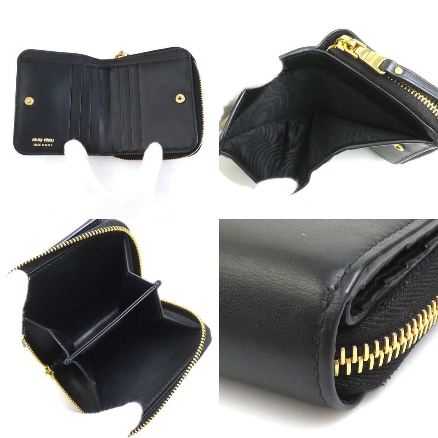 Miu Miumiu Bi-Fold Wallet Leather Black