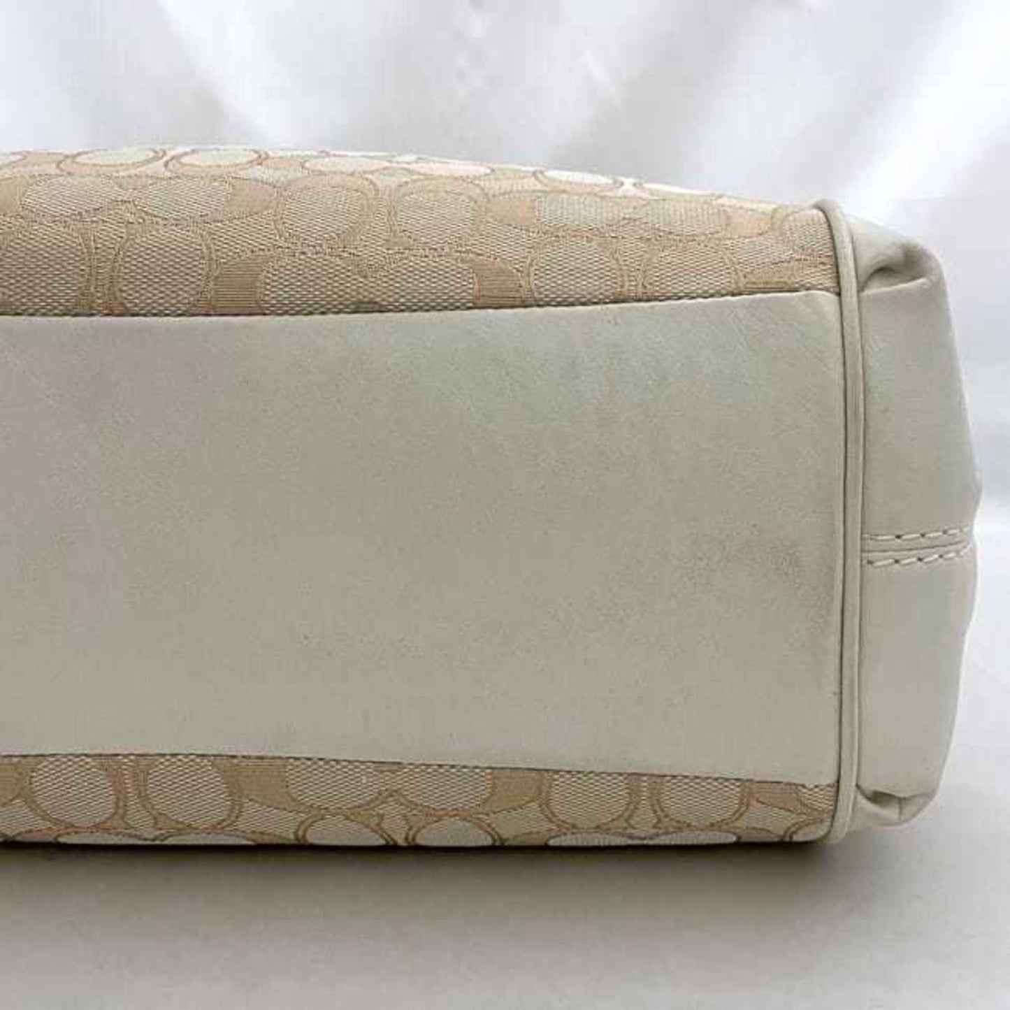 Coach Tote Bag Ec-23009 White Cream Signature F27579 Leather Canvas Coach Genuine