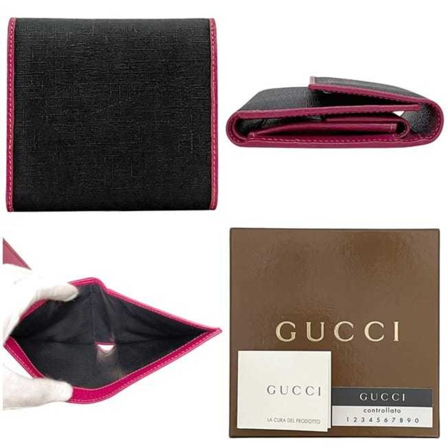 Gucci Tri-Fold Wallet Ec-23919 Black Pink 170400 Pvc Leather 4906085 Gucci Compact