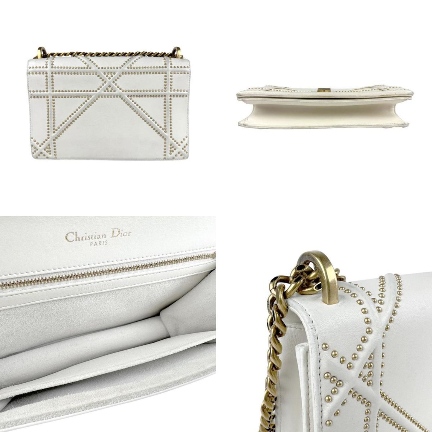 Christian Dior Shoulder Bag Diorama Leather Off-White Gold