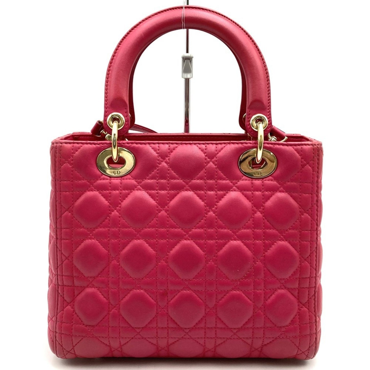 Christian Dior Dior Lady Medium 2Way Shoulder Bag Handbag Leather Pink