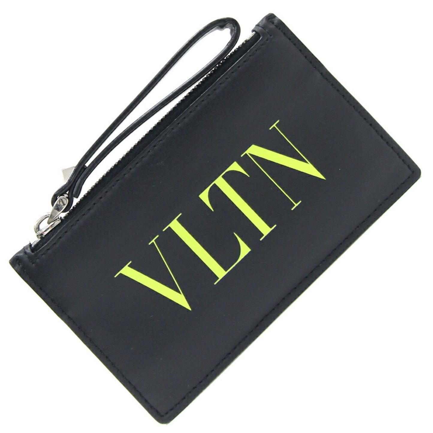 Valentino Coin Case Ty2P0540Lvn Black Neon Yellow Leather Fragment Card Wallet