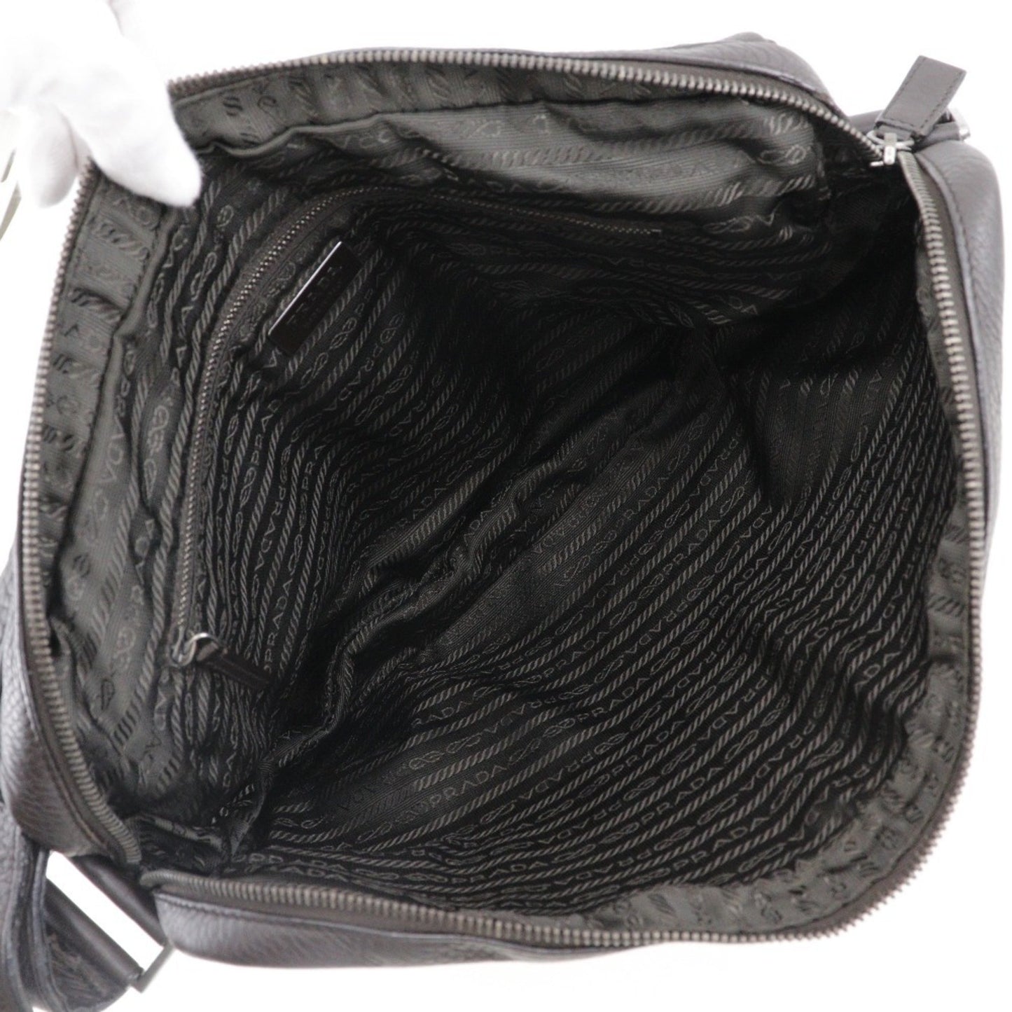 Prada Bag Shoulder Calf Brown Belt Clasp Messenger