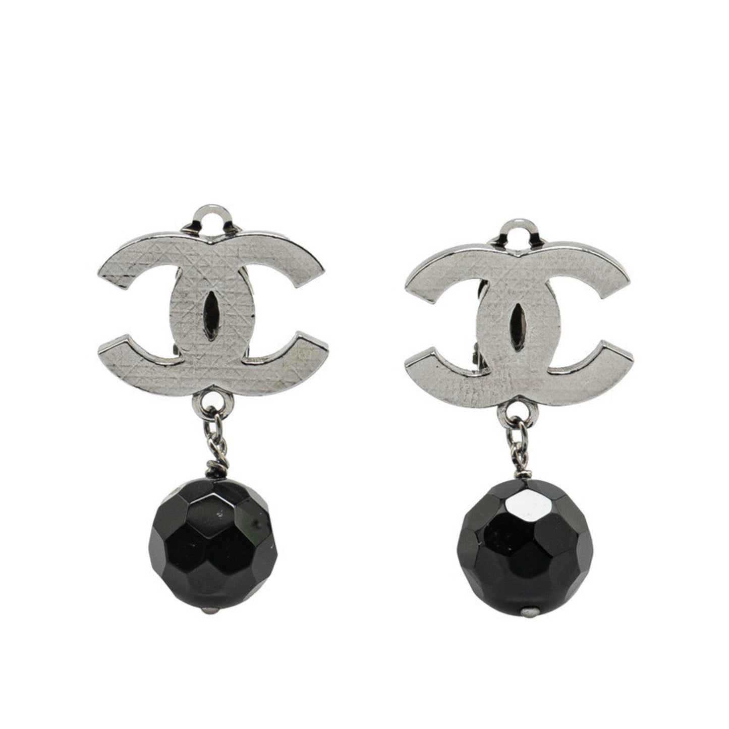Chanel Coco Mark Swing Earrings In Silver
