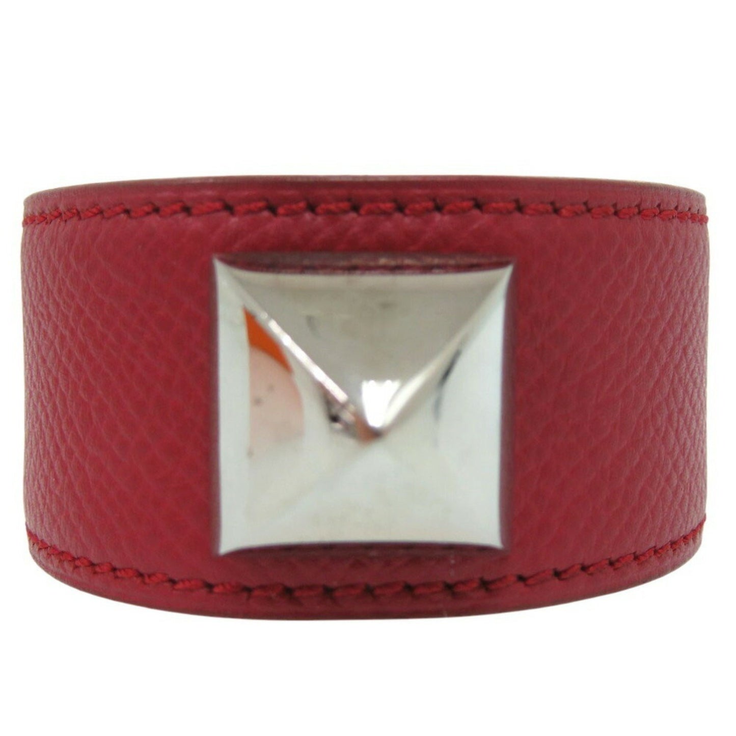 Hermes Medor Bangle Leather Metal Red D Stamp 0564Hermes