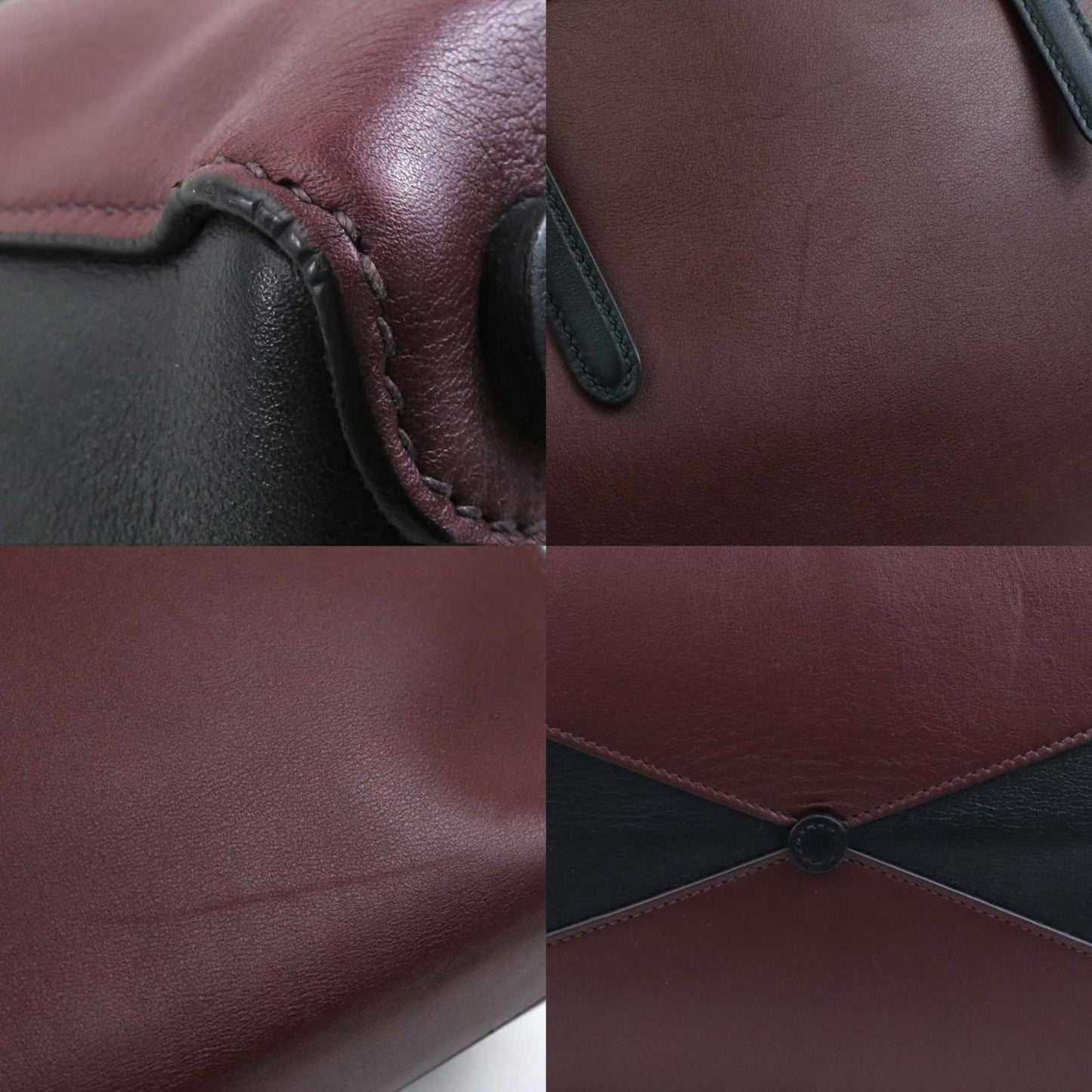 Prada Handbag Shoulder Bag Leather Burgundy Black Silver