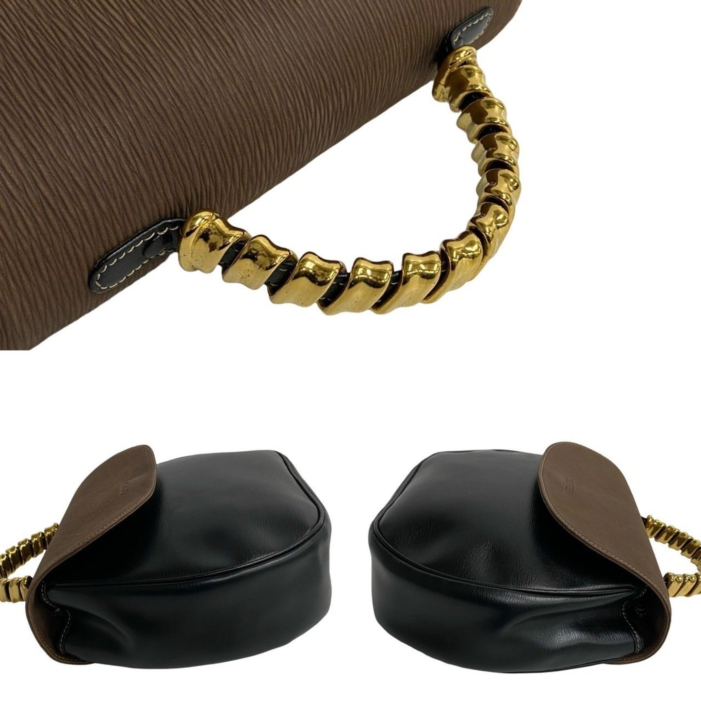 Loewe Velzquez Logo Leather Genuine 2-Way Handbag/Shoulder Bag In Two-Tone Black
