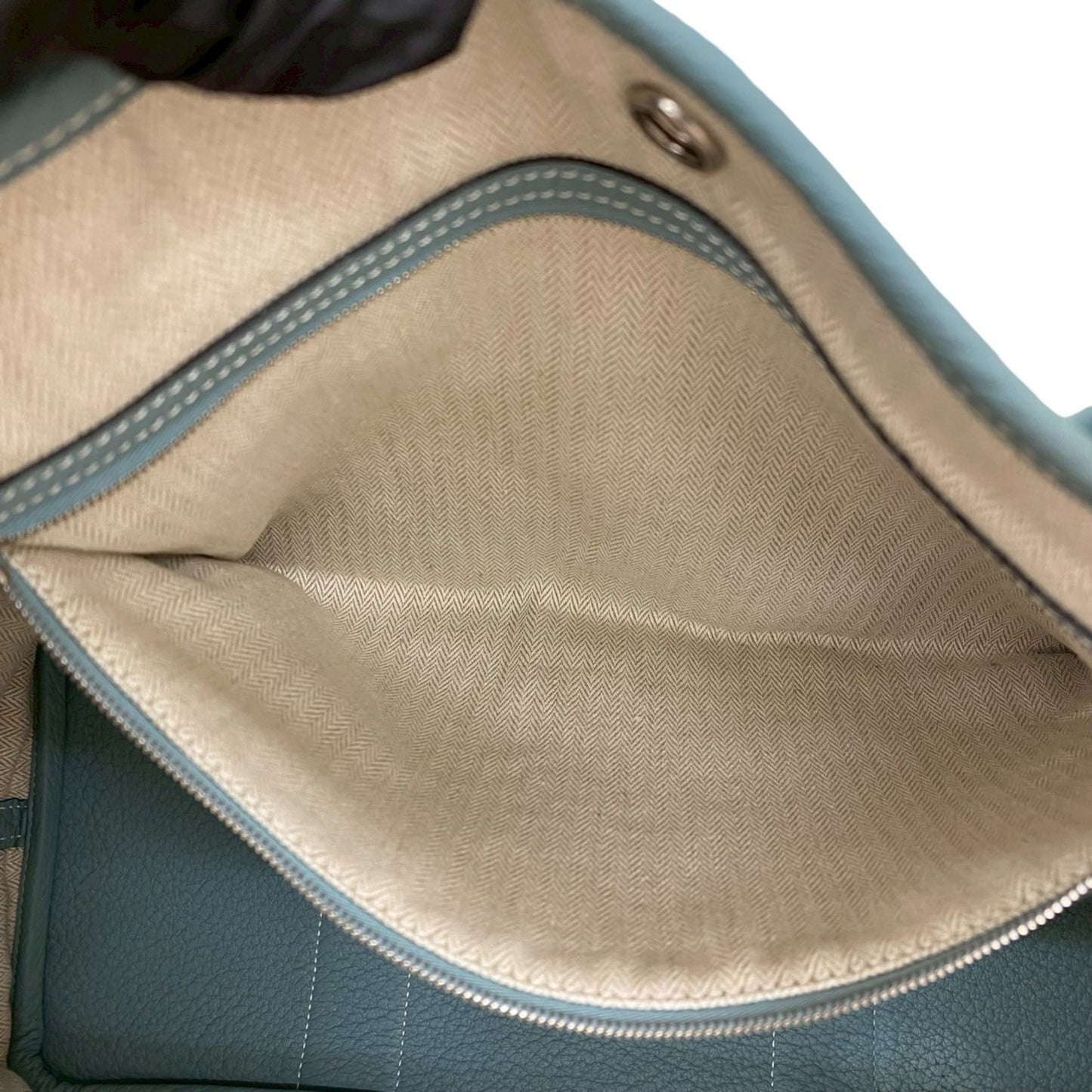?P Engraved Hermes Garden Party Pm Negonda Leather Tote Bag/Handbag In Light Blue