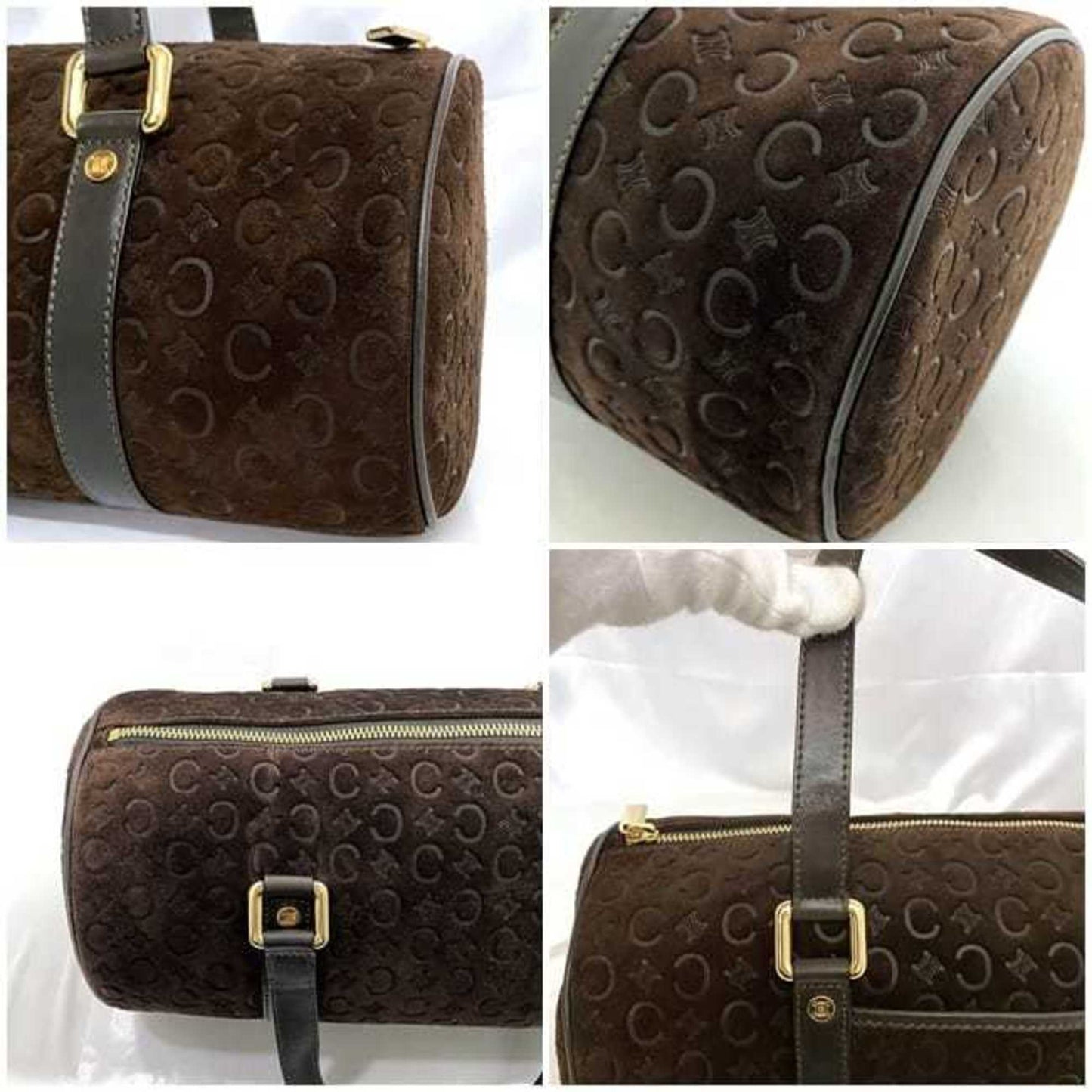 Celine Handbag F-21889 Brown C Macadam Boston Bag Suede Leather Ce00/12 Celine