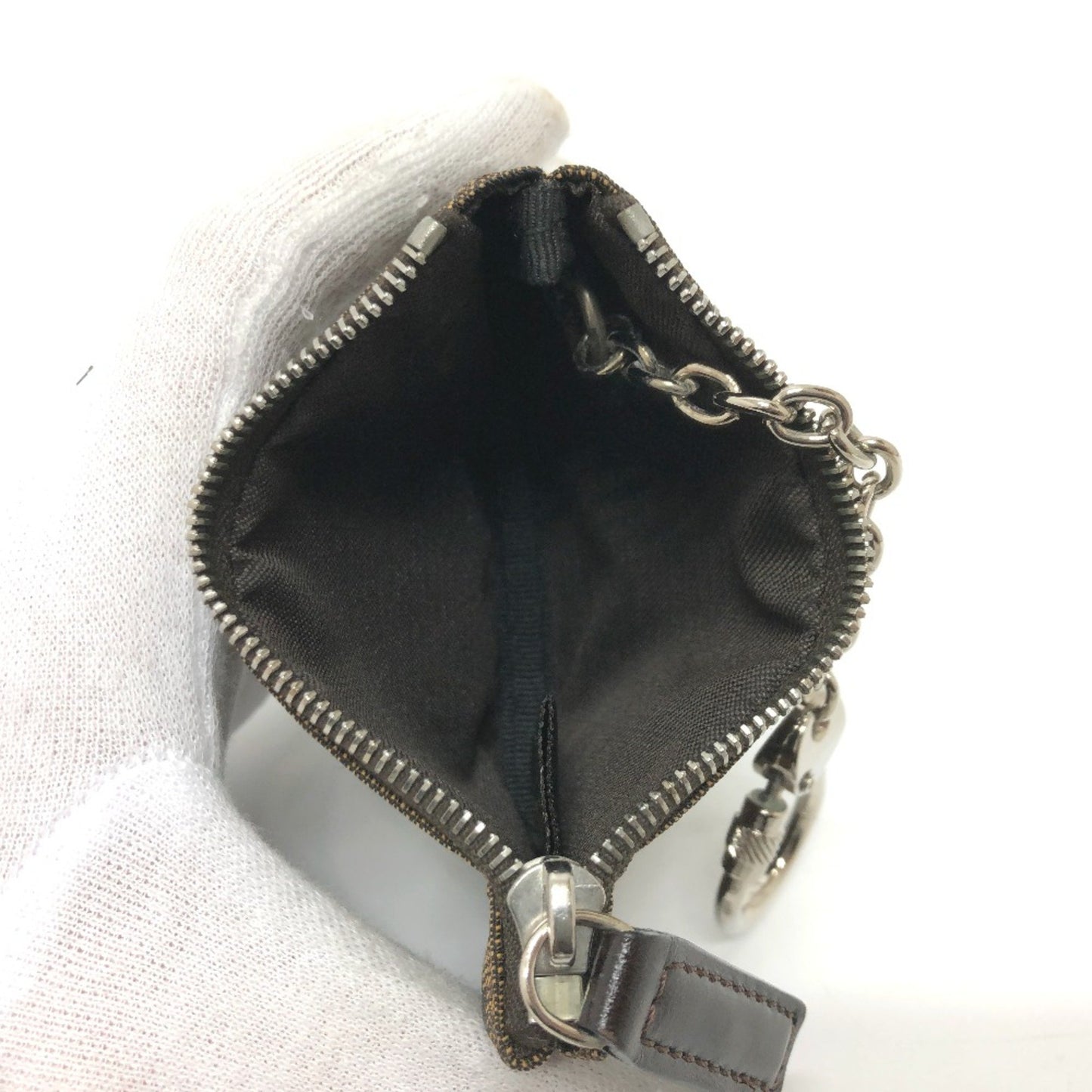 Fendi Zucca Coin Purse Brown Silverhardware