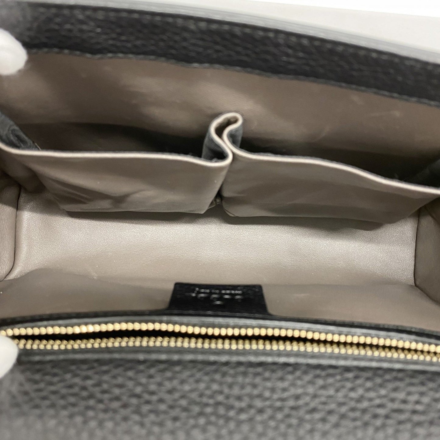 Gucci Bamboo Shoulder Bag 387611 Leather Black Champagne
