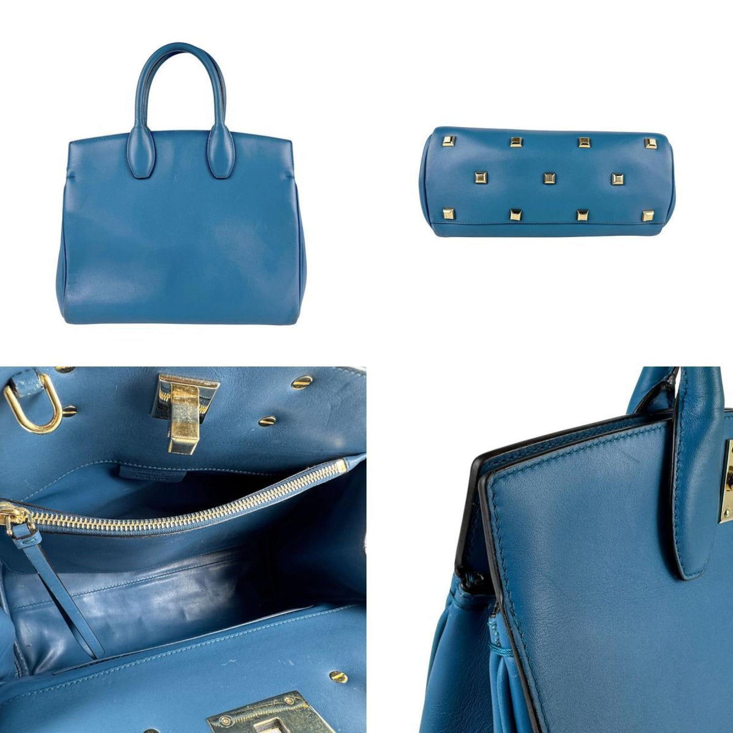 Salvatore Ferragamo Handbag/Shoulder Bag In Gancini Leather Blue And Gold