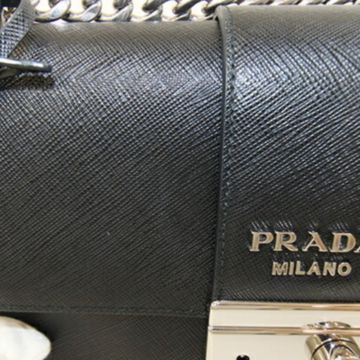 Prada Shoulder Bag 1Bd298 Black Leather Saffiano Chain Crossbody