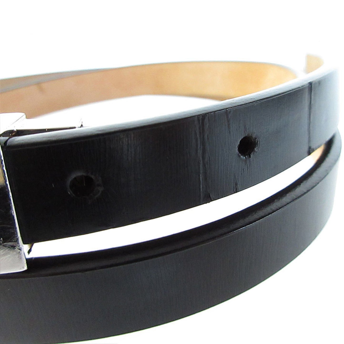 Louis Vuitton Belt Leather Metal Black Silver