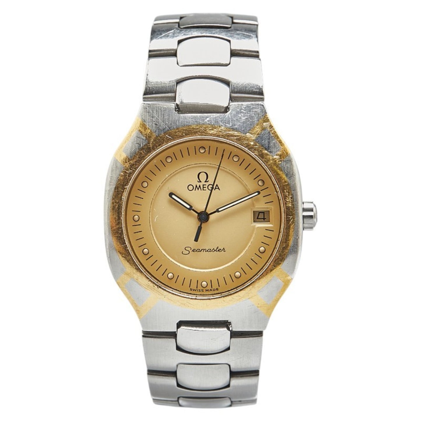 Omega Seamaster Polaris Watch Quartz Gold Dial Stainless Steel Yellow