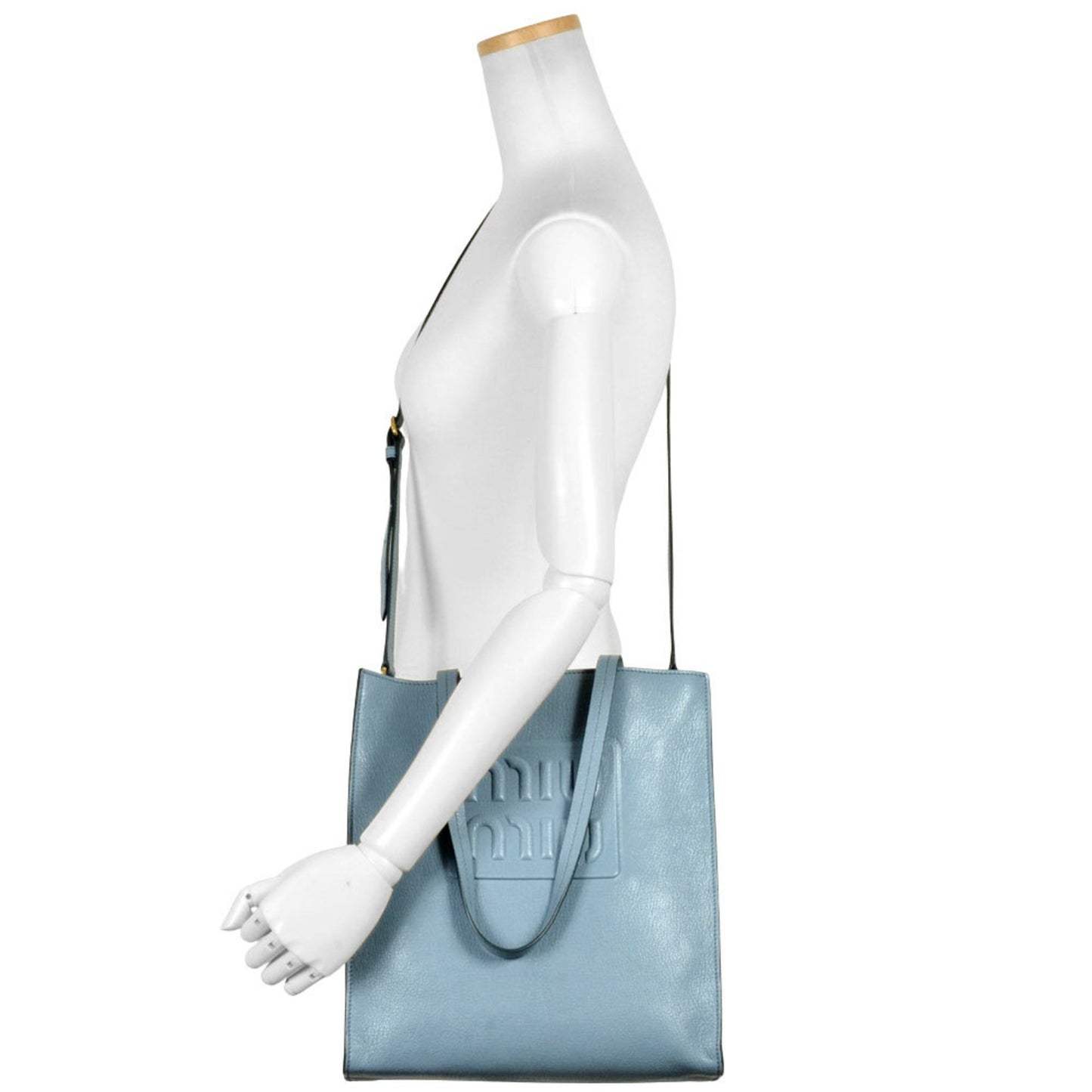 Miu Miu Miu Madras Tote Bag Leather 5Bg264 Sky Blue